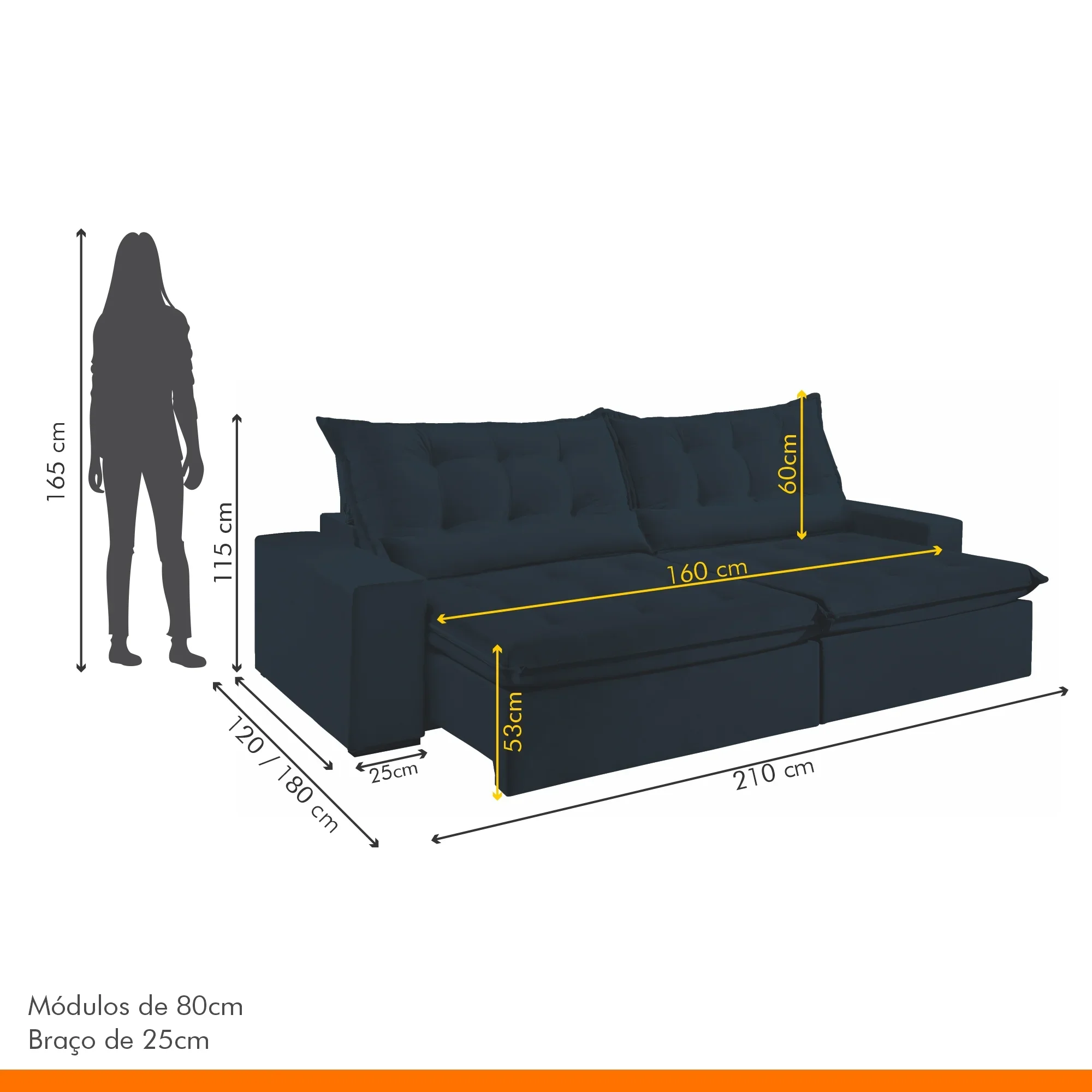 Sofá Retrátil e Reclinável 3 Lugares 210cm Bérgamo  - 3