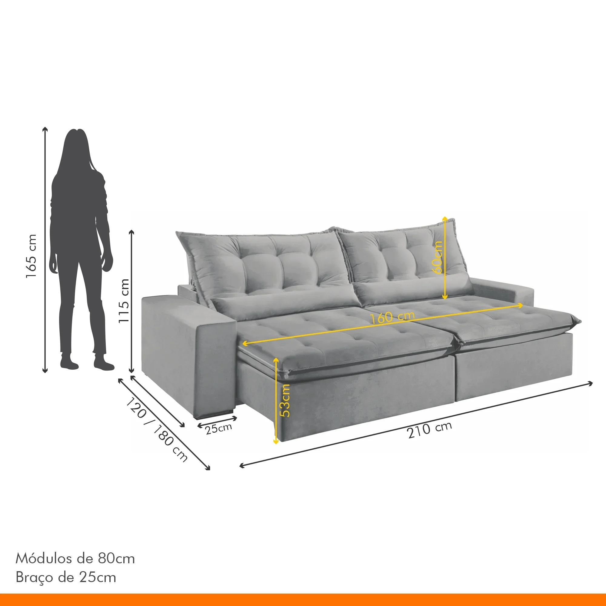 Sofá Retrátil e Reclinável 3 Lugares 210cm Bérgamo  - 3