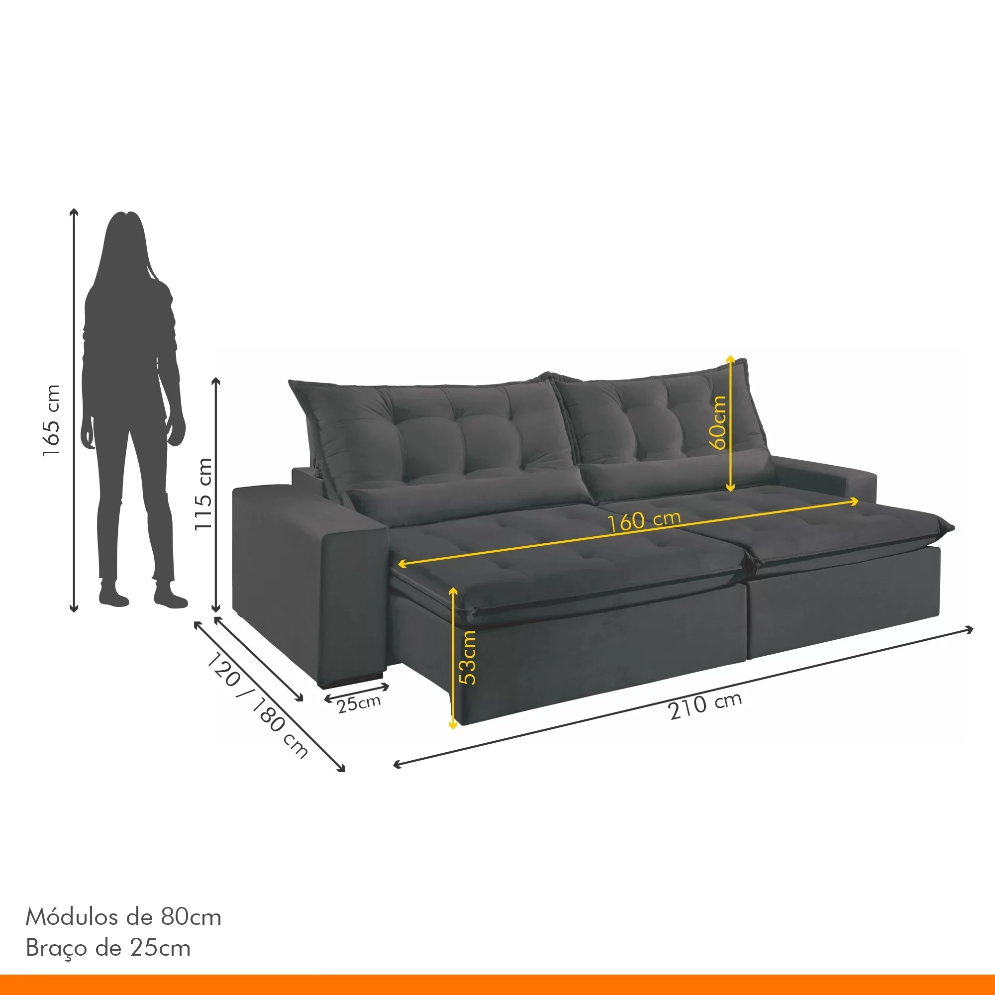 Sofá Retrátil e Reclinável 3 Lugares 210cm Bérgamo  - 2