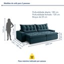 Ver imagem 3 de Sofá Retrátil e Reclinável 3 Lugares 230cm Bérgamo Veludo Azul Marinho