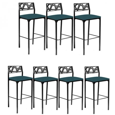 Kit 7 banquetas Luiza Azul turquesa-Gat Magazine