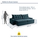Ver imagem 3 de Sofá Retrátil e Reclinável 4 Lugares 290cm Bérgamo Veludo Azul Marinho