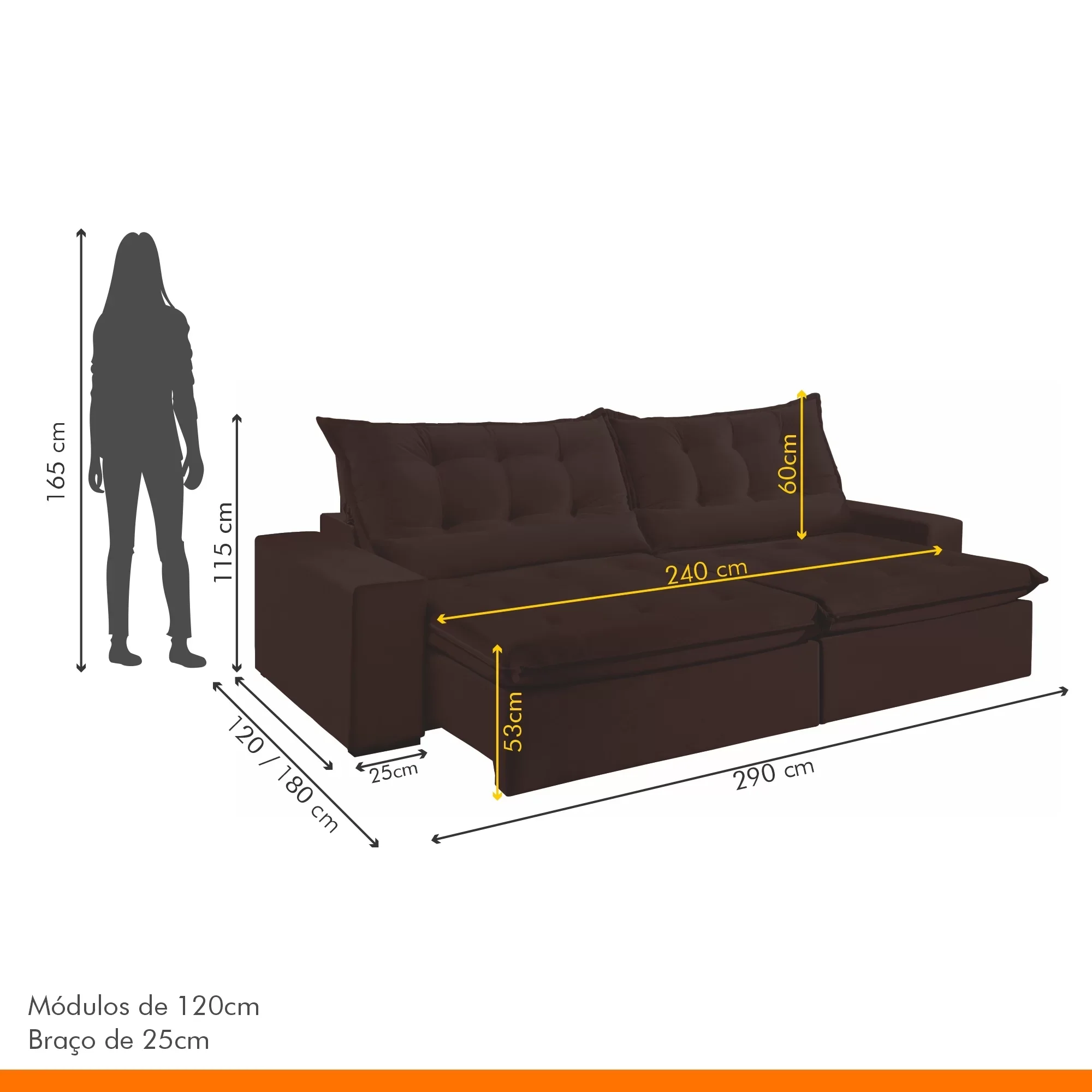 Sofá Retrátil e Reclinável 5 Lugares 290cm Bérgamo  - 3