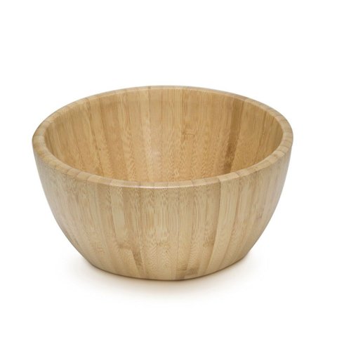 Saladeira Bambu Modelo 19cm com Jogo Americano Folhas Marrom Utensilios do Chef