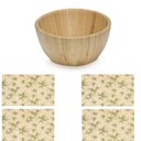 Ver imagem 2 de Saladeira Bambu Modelo 19cm com Jogo Americano Folhas Marrom Utensilios do Chef