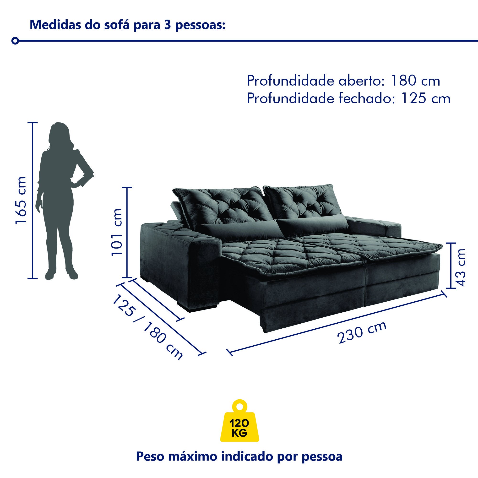 Sofá Reclinável 4 Lugares 230cm Dallas  - 9