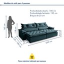 Ver imagem 3 de Sofá Retrátil e Reclinável 4 Lugares 250cm Agatha Veludo Azul Marinho
