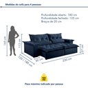 Ver imagem 3 de Sofá Retrátil e Reclinável 3 Lugares 230cm Ouro Preto Veludo Azul Marinho