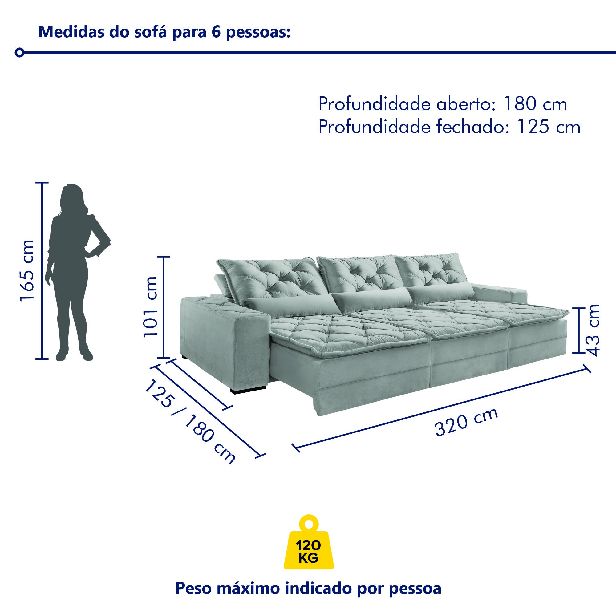 Sofá Reclinável 5 Lugares 320cm Dallas  - 9