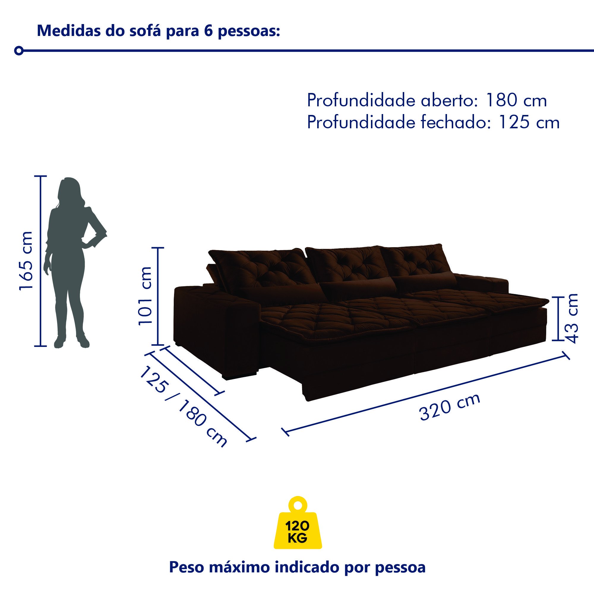 Sofá Reclinável 5 Lugares 320cm Dallas  - 9