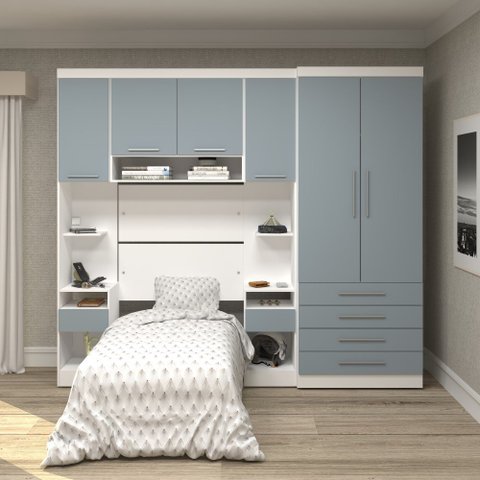 Guarda Roupa Dormitório Modulado Alpes Solteiro - Roupeiro Luciane M02:Azul