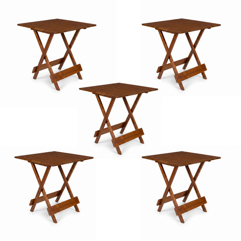 Kit 5 Mesas Dobráveis 70x70cm em MDF Mel Marrom