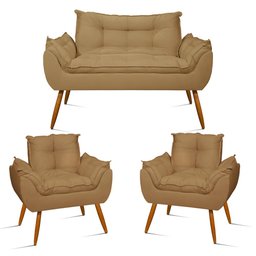 Kit Namoradeira Opala + 2 Poltronas para Sala Balaqui Decor Cor:capuccino - 1