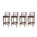 Ver imagem 1 de Kit 4 Banquetas Madeira Imbuia com Linho Cinza Cozinha Encosto Palha Rattan