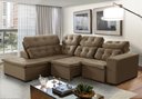 Ver imagem 1 de Sofá de Canto Retrátil e Reclinável 6 Lugares Pillow Top Suede Berlim Marrom Castor
