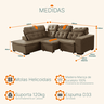 Sofá de Canto Retrátil e Reclinável 6 Lugares Pillow Top Suede Berlim Marrom Castor - 3