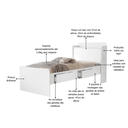 Ver imagem 4 de Cama de Solteiro Tamires Branco com Gaveta Prateleiras e Bau + Colchão D20