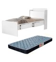 Ver imagem 1 de Cama de Solteiro Tamires Branco com Gaveta Prateleiras e Bau + Colchão D20