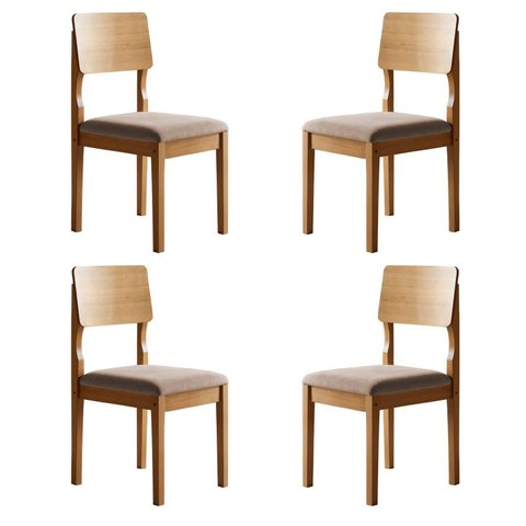 Kit 4 Cadeiras para Sala de Jantar Pés Madeira Maciça Ana Bege/Cinamomo/Veludo