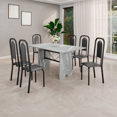 Conjunto Sala de Jantar com 6 Cadeiras Lara Preto