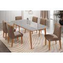 Ver imagem 1 de Conjunto: Mesa Sala Jantar Havana Curvo 180cm + 6 Cadeiras Maldivas Naturale/off White - Suede
