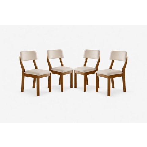 Kit 4 Cadeiras Mesa de Jantar Estofada Sparta - Domus Móveis- Suede Creme