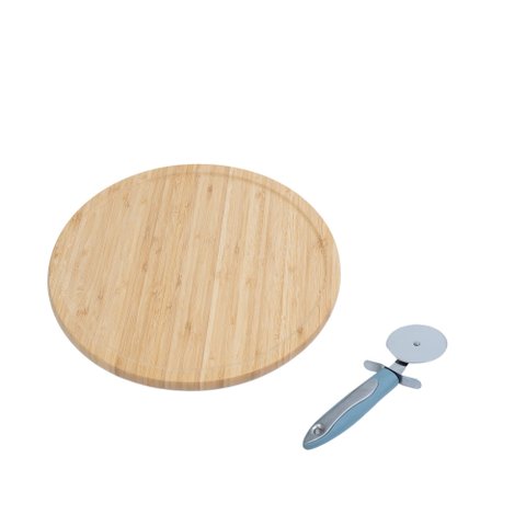 Kit tábua bambu giratória e cortador pizza azul 2 pç – Oikos
