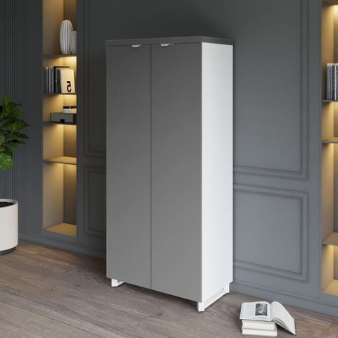 Armário Alto para Escritório com Portas e 4 Prateleiras 80 x 45 x 160 cm F5 Office Cor:Cinza