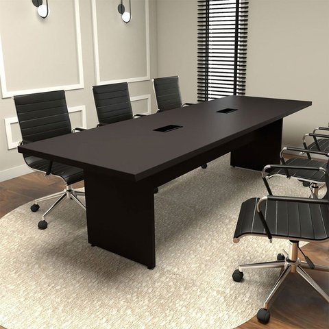 Mesa Reunião Escritório 6 Lugares 250x90cm 2 Caixas de Tomadas Pés Painel 100% MDF Corporate