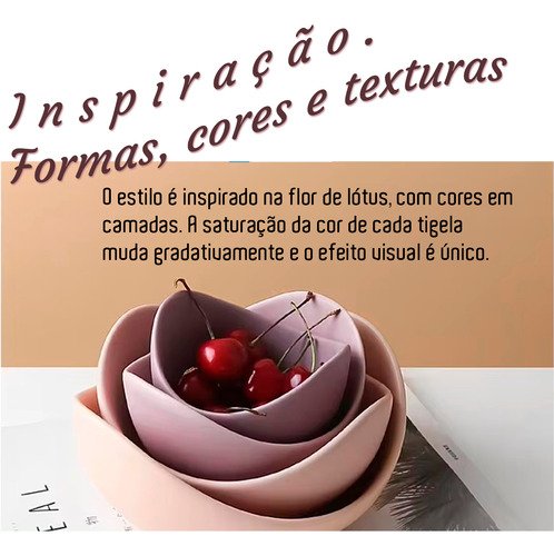 Cj Bowls Decor Ceram Vitrificada Flor de Lotus - Violeta - 14