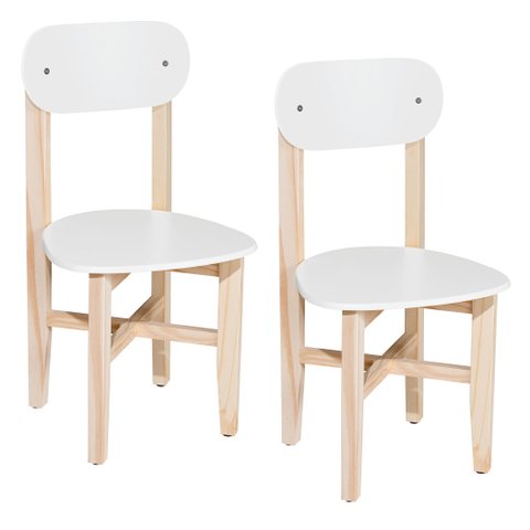 Kit 2 Cadeiras Infantil para Refeitório Assento e Encosto Branco Base Madeira