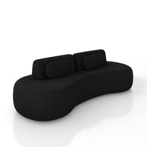 Sofá Sala de Estar Modulado França 280cm Encosto Articulável com Almofadas Veludo Preto G45 - Gran B
