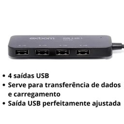 Hub Usb Régua 4 Em 1 Universal 2.0 - Exbom - 4