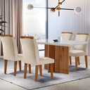 Ver imagem 1 de Mesa Olimpia 120cm Mdf Vidro Canto Reto com 4 Cadeiras