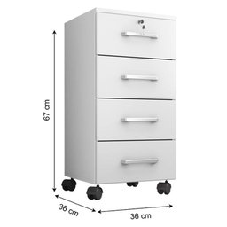 Mesa para Computador e Gaveteiro Gávea com Chave 4 Gavetas Branco Fosco - Móveis Leão - 5