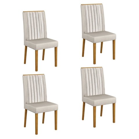 Kit 4 Cadeiras para Sala de Jantar Pés em Madeira Maciça Mari Branco/Cinamomo/Veludo Palha