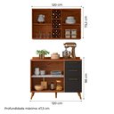Ver imagem 6 de Armário de Cozinha Compacta 4 Portas 3 Gavetas Vidro Reflecta com Adega 1,20m Favorita Preto/