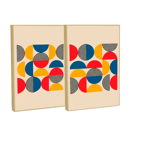 Quadro Decorativo Bauhaus Abstrato Moderno em 2 Telas com Moldura Filete