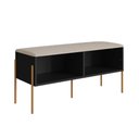 Ver imagem 4 de Sapateira Banco Estofado Pés Metal e Prateleira C/ 3 Ganchos Cor:nero com Dourado