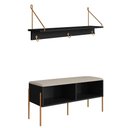 Ver imagem 2 de Sapateira Banco Estofado Pés Metal e Prateleira C/ 3 Ganchos Cor:nero com Dourado
