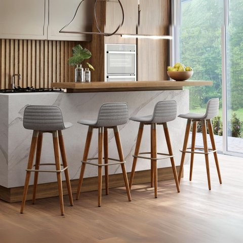 Banqueta Alta Linea Luxo Pes de Madeira Maciça Apoio para Pes em Aço 4 Unidades
