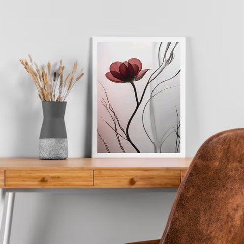 Quadro Moderno Flor Vinho 24x18cm:moldura Branca