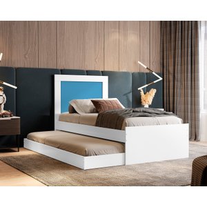 Bicama Solteiro Com Cama Auxiliar Bibox Luara Branco/Azul