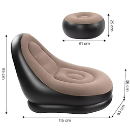 Poltrona Sofá e Puff Inflável Portátil Ultra Lounge Cor Bege - 2