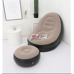 Poltrona Sofá e Puff Inflável Portátil Ultra Lounge Cor Bege - 1