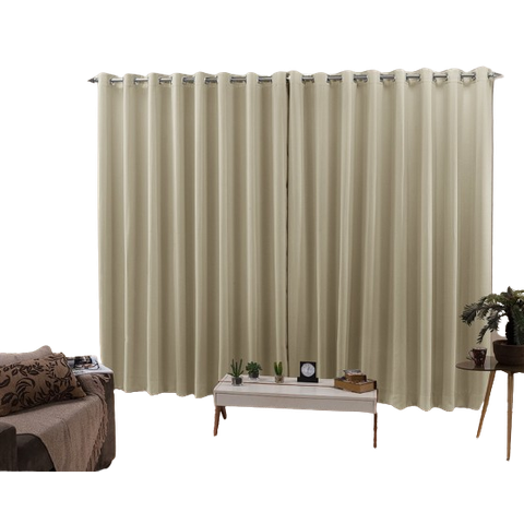 Cortina 4,00x2,30 Sala Quarto Cozinha Voil Forro Blackout: Areia