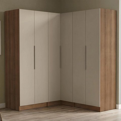 Guarda Roupa de Canto Neo 6 Portas de Bater 4 Gavetas MDP Rustic-Crema Madesa 350cm