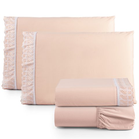 Jogo de Lençol Cama Queen 4 Peças 100% Algodão Percal 180 fios Com Leze:Salmão