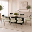 Ver imagem 1 de Kit 8 Cadeiras Sala de Jantar Lisa Pés Champanhe Linho/PU Bege/Preto m² - Monari Design