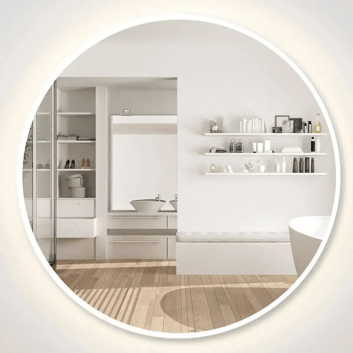 Espelho Banheiro Decorativo Led Redondo Iluminado Sala Quarto 80cm:led Quente - 2